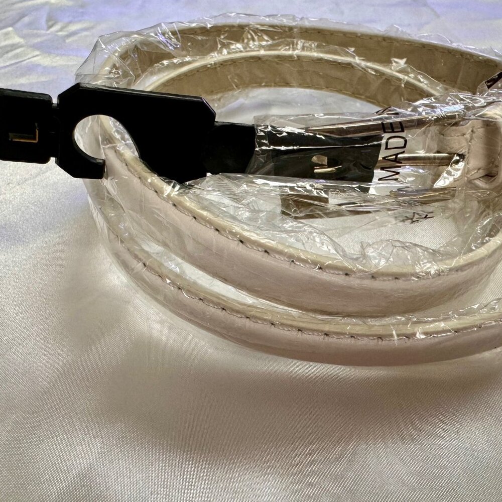 NWOT Genuine White Leather Skinny Belt - Large